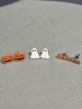 (3 for $10!) Halloween Stud Earring Trio - Pumpkin, Ghost & BOO
